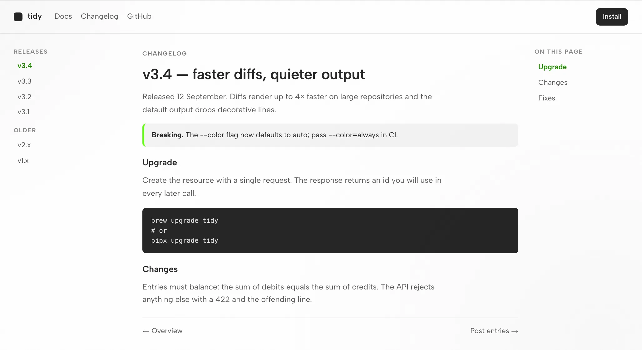 Aider Artifact: Changelog Page at 1440px and 390px — Desktop
