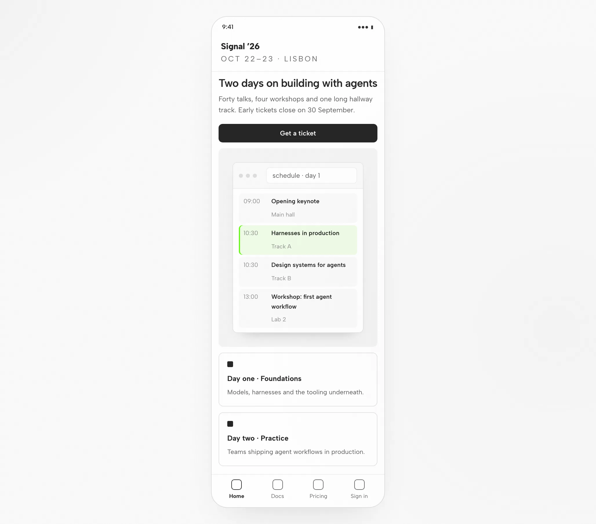 Grok Artifact: Event Page at 1440px and 390px — Mobile