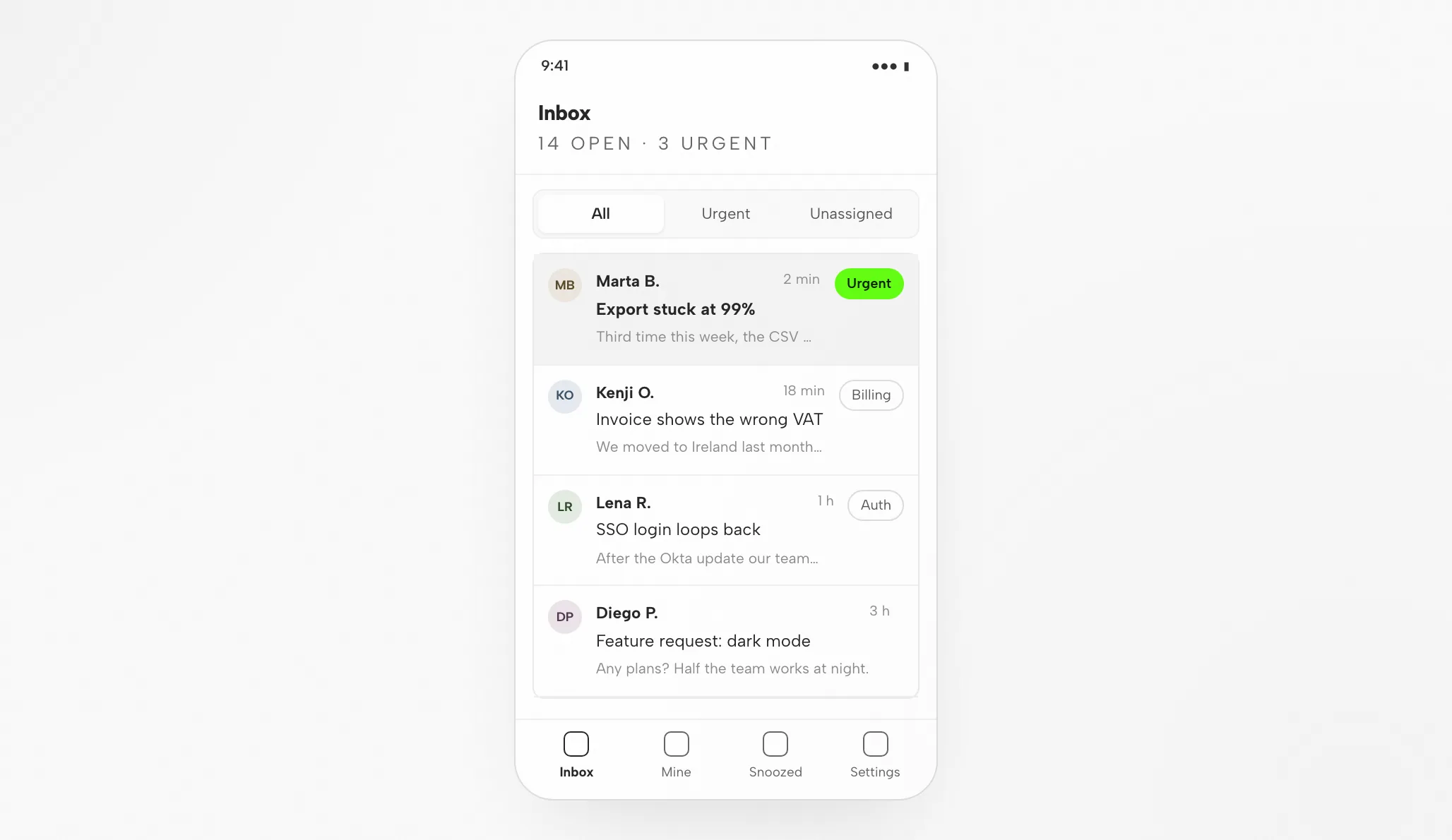 Hermes Artifact: Support Inbox at 1440px and 390px — Mobile