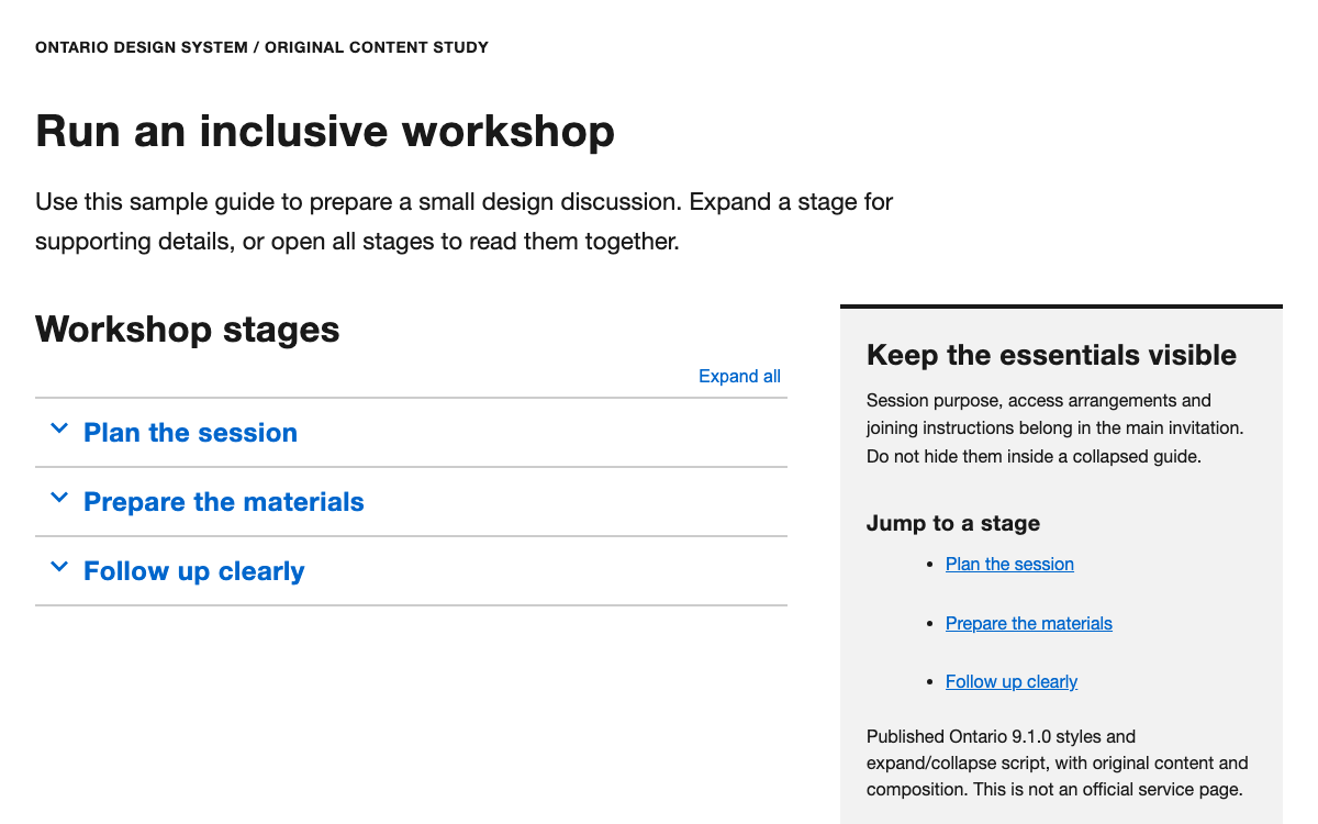 Ontario Design System interface study