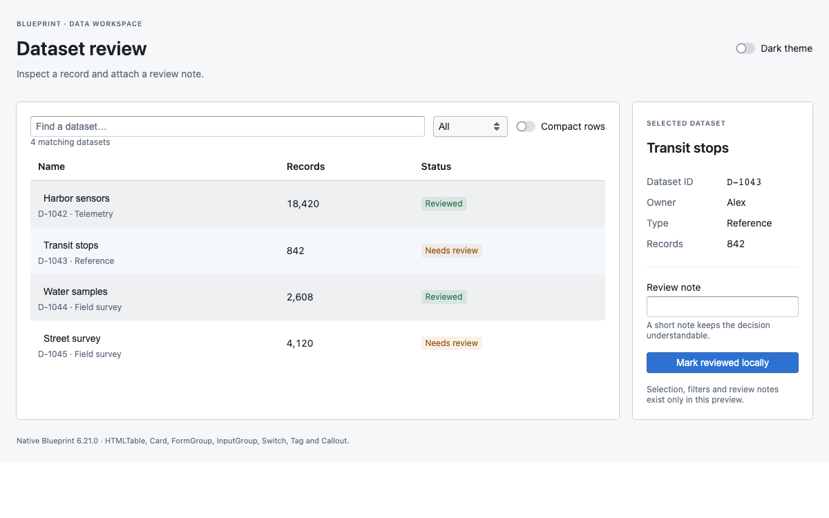 Palantir Blueprint interface study