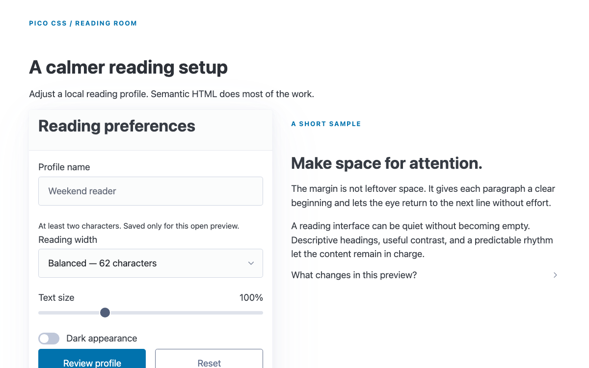Pico CSS interface study
