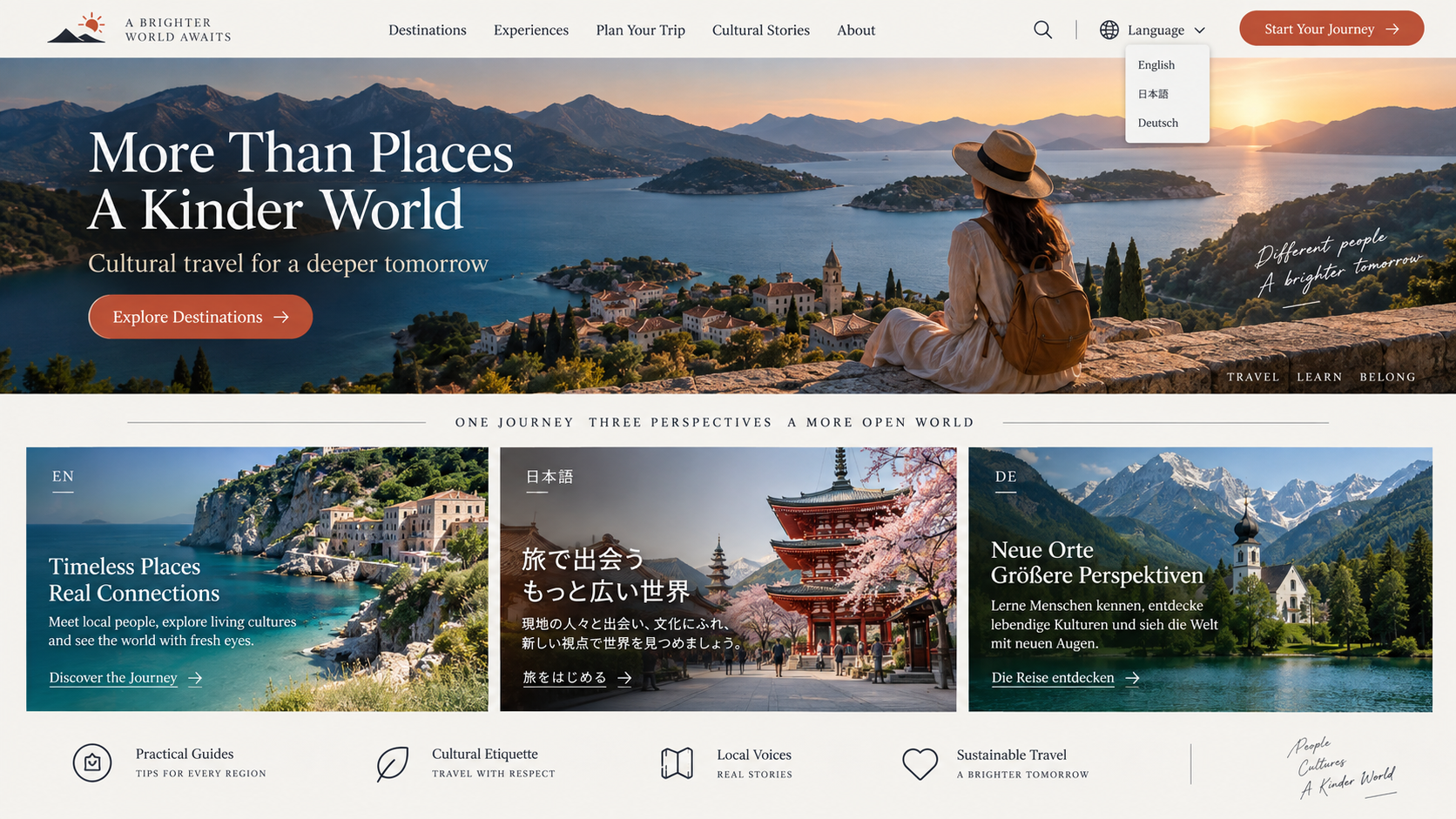 Illustrative desktop website direction for the AI Multilingual Website Builder workflow in OpenDesign.