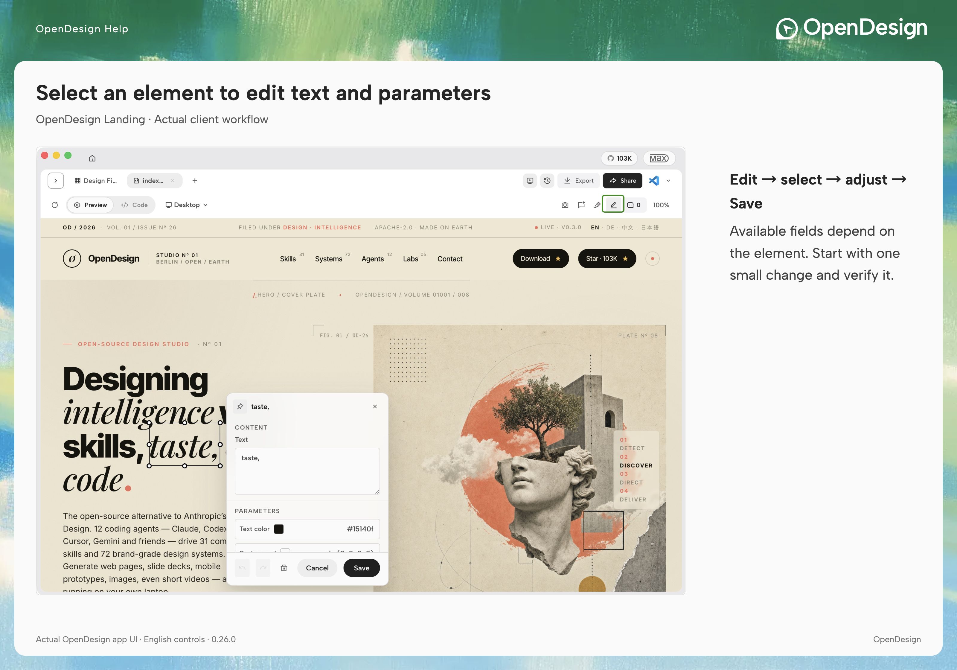 Open the HTML file in Design Files, switch to Preview, then locate Edit at the upper right.