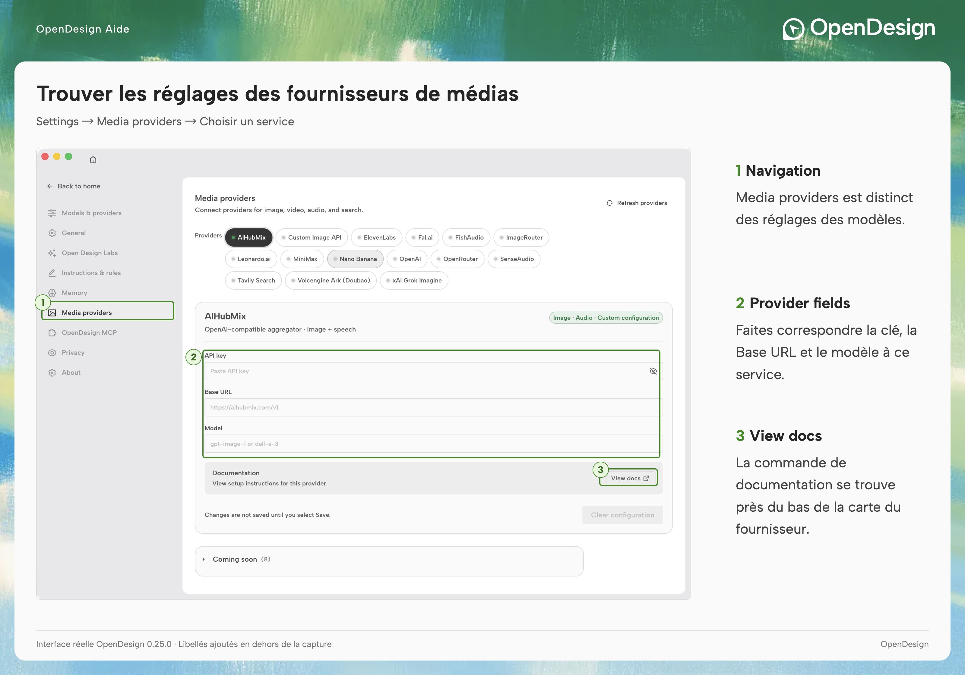 Settings pour les connexions aux fournisseurs d’images, de vidéos et d’audio
