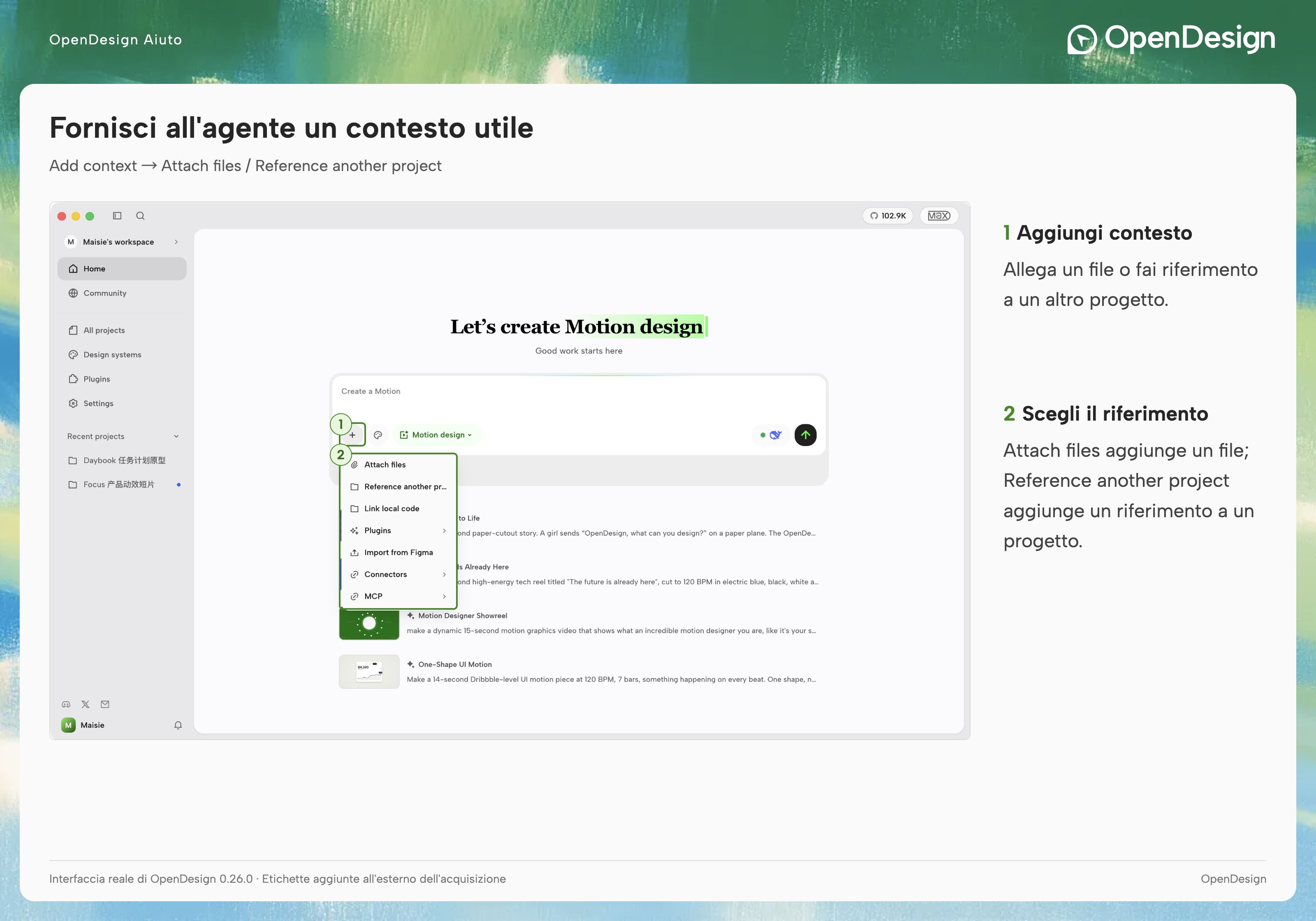 Voce per il contesto nel composer e materiale di riferimento allegato