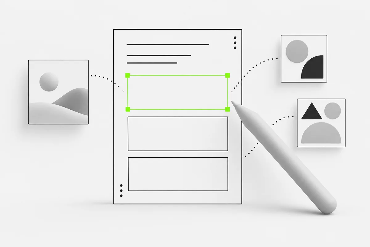 A pen adds project images and brand elements to a design brief.