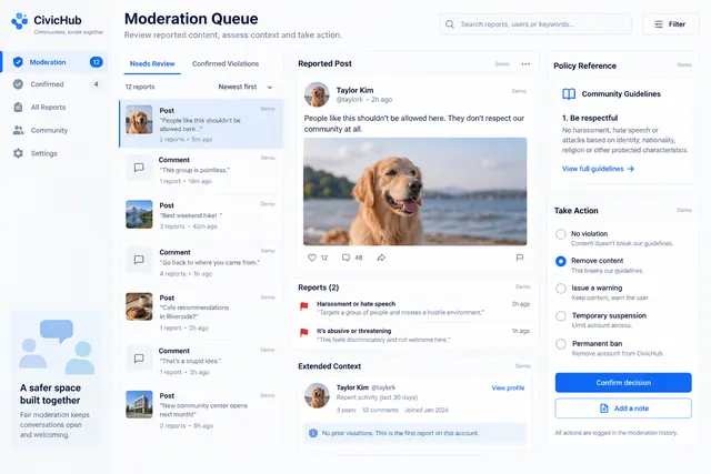 AI-generated visual concept for community moderation queue