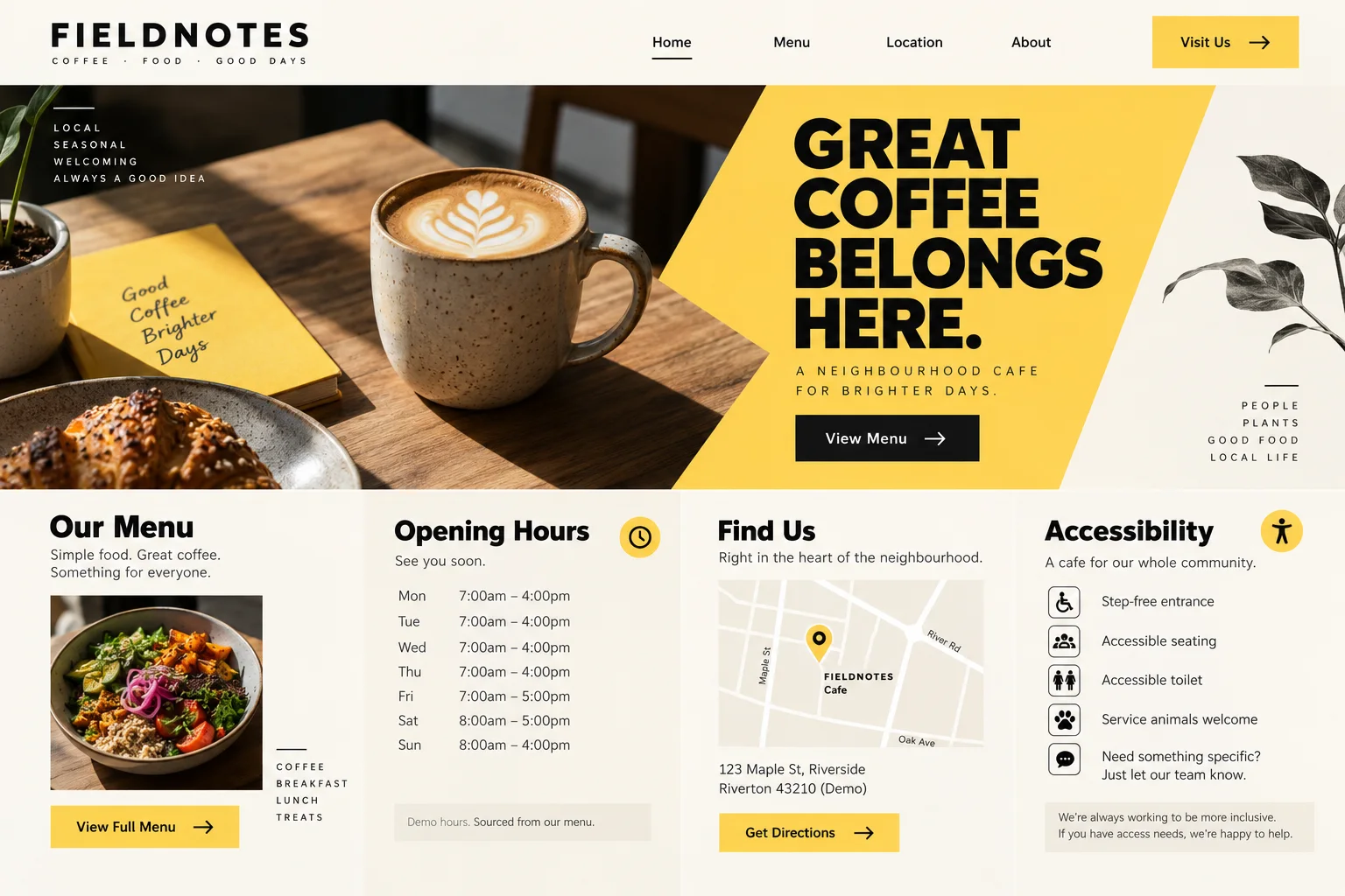 AI-generated visual concept for local cafe website