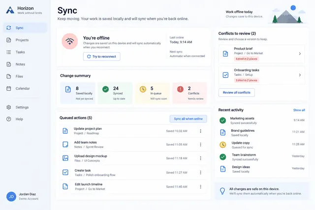 AI-generated visual concept for offline and sync status