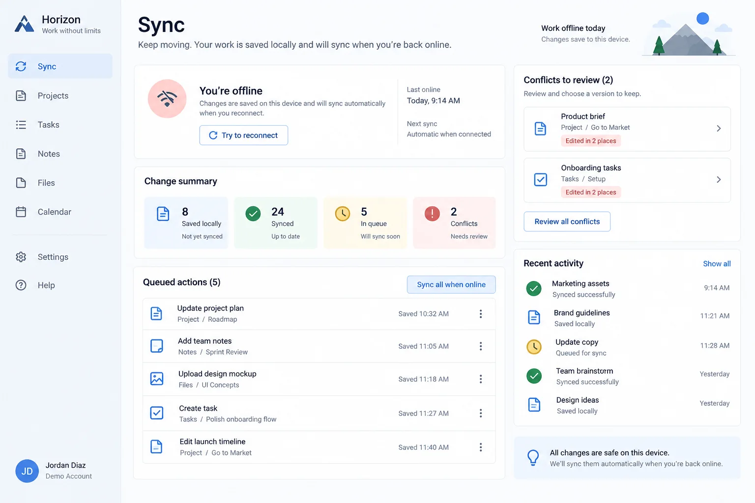 AI-generated visual concept for offline and sync status