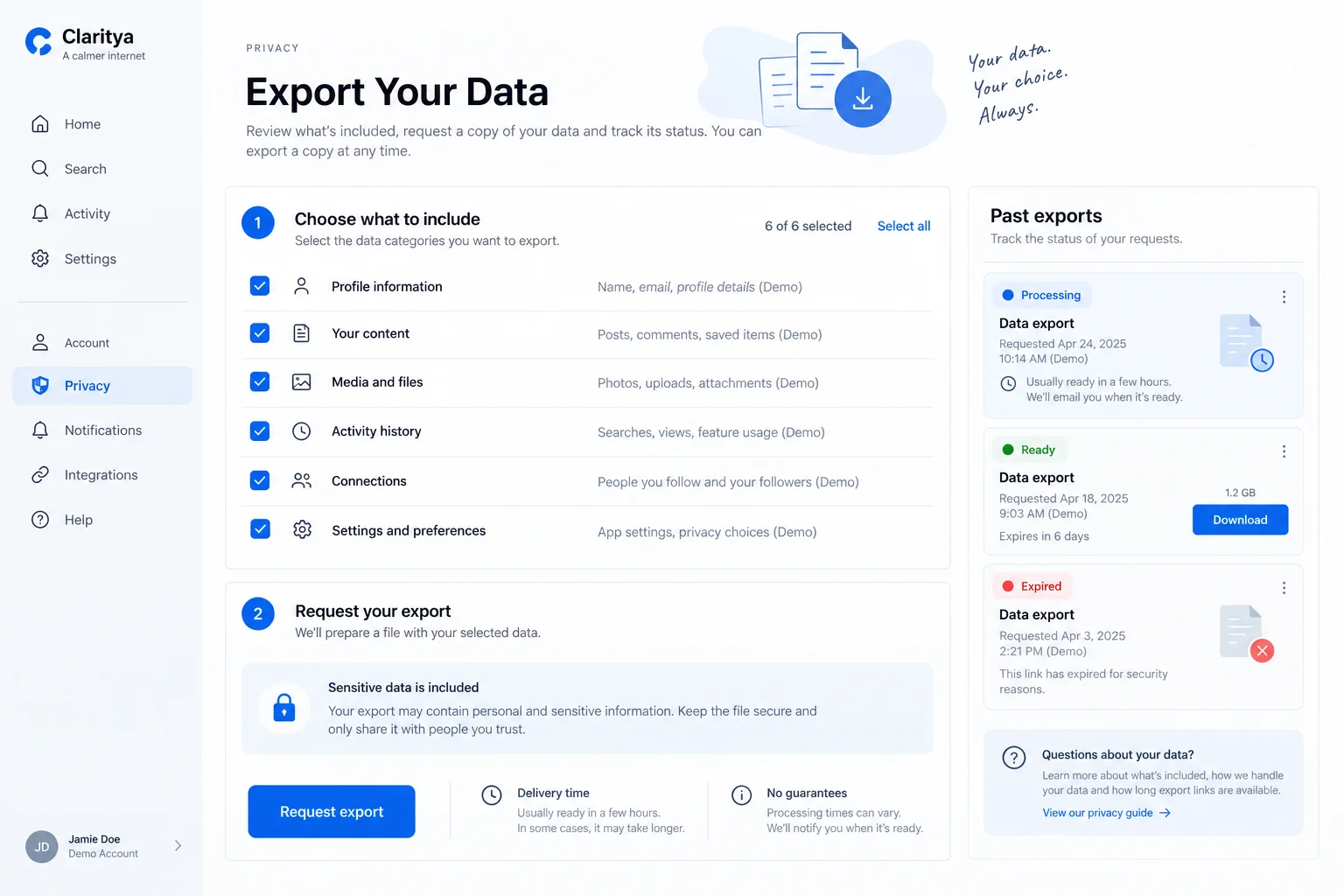 AI-generated visual concept for privacy and data export
