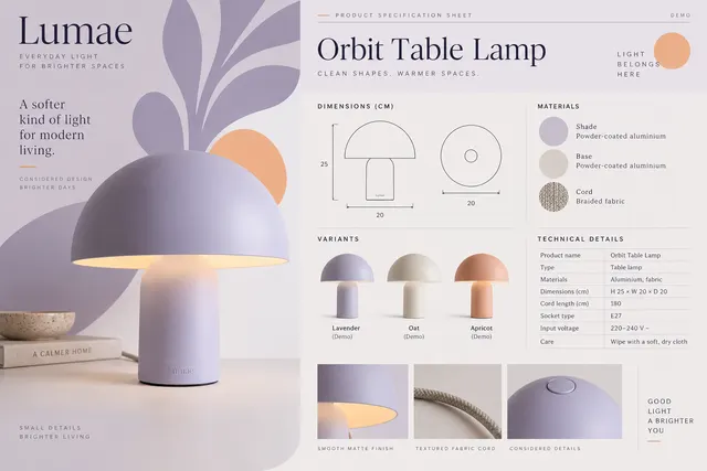 AI-generated visual concept for product specification sheet