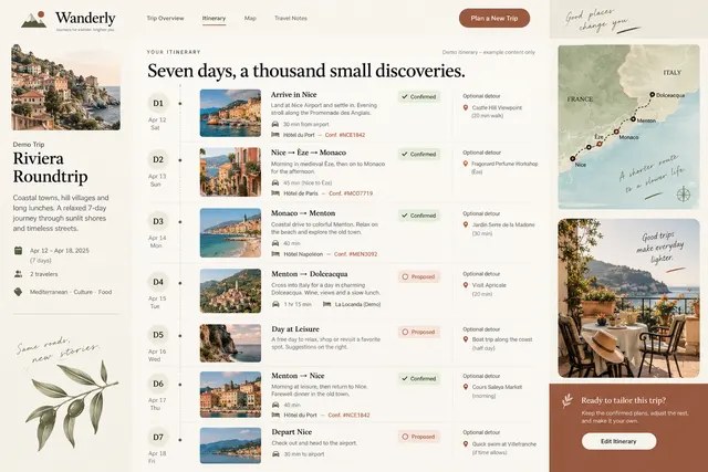 AI-generated visual concept for travel itinerary page