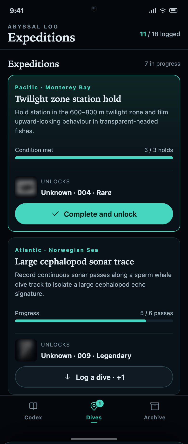 Marine Collection App Design: Dive Missions and Discovery Requirements