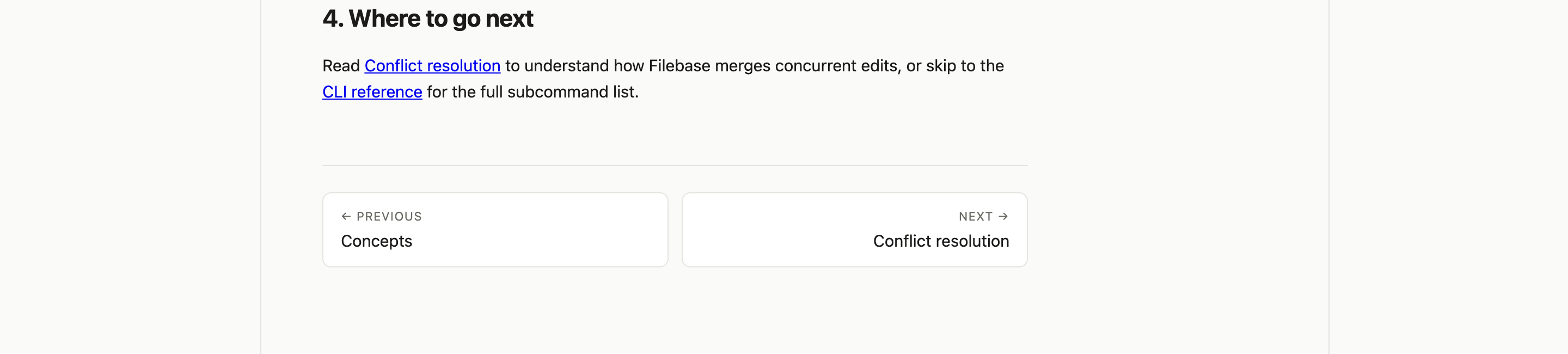 The closing section presents related links above paired Previous and Next navigation panels.