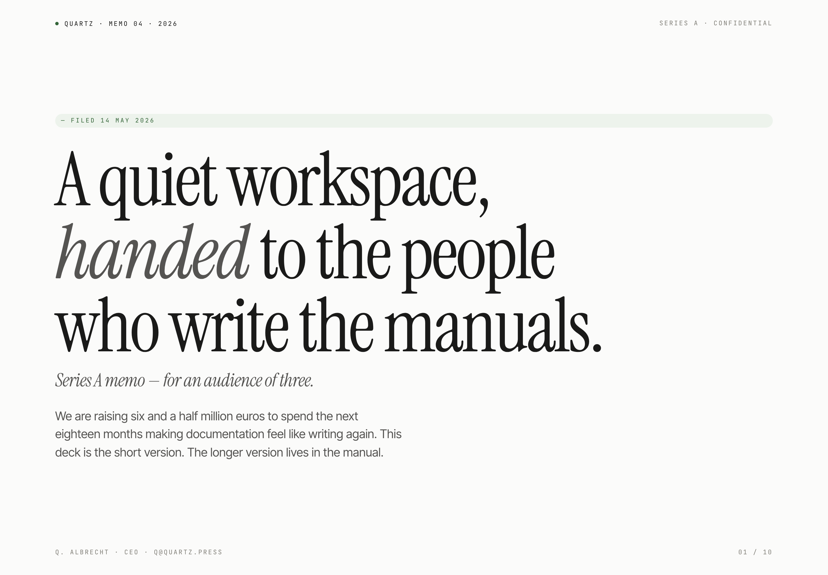 White editorial cover with a large serif headline, italic emphasis and a pale green label.