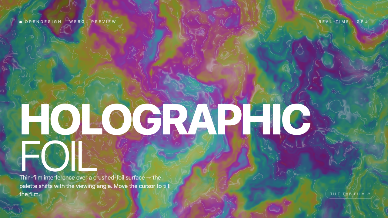 Shifted magenta, green and blue foil contours behind the same large white typography.