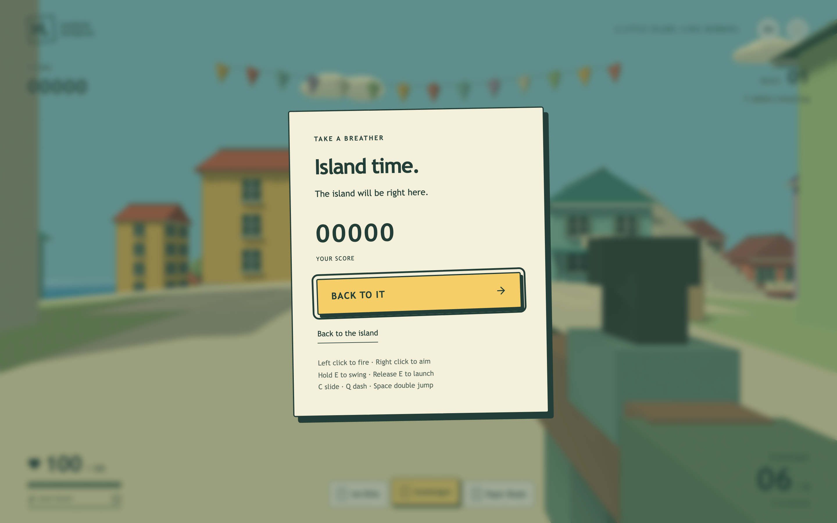The pause card preserves the current score, emphasizes continuation and collects additional movement instructions.