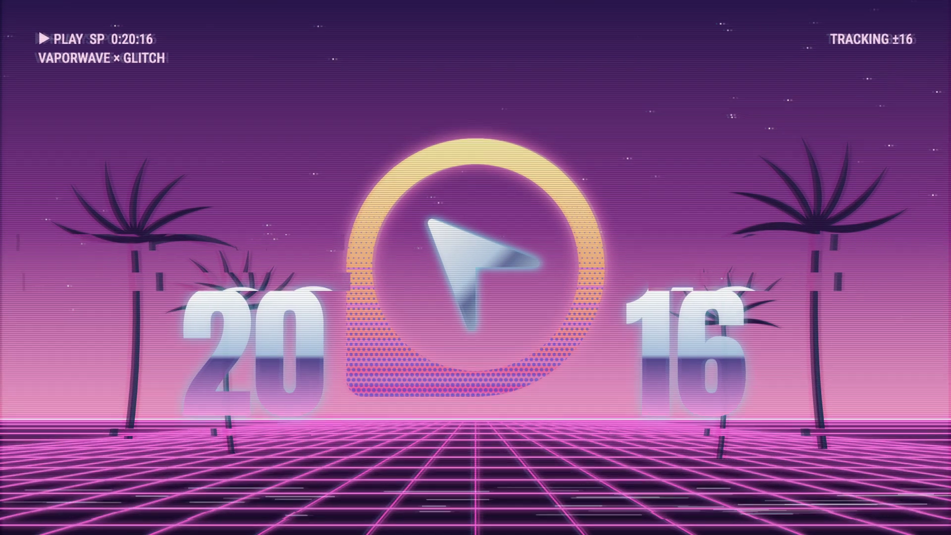 The OpenDesign mark floats above a purple vaporwave grid between palm silhouettes and metallic numerals.