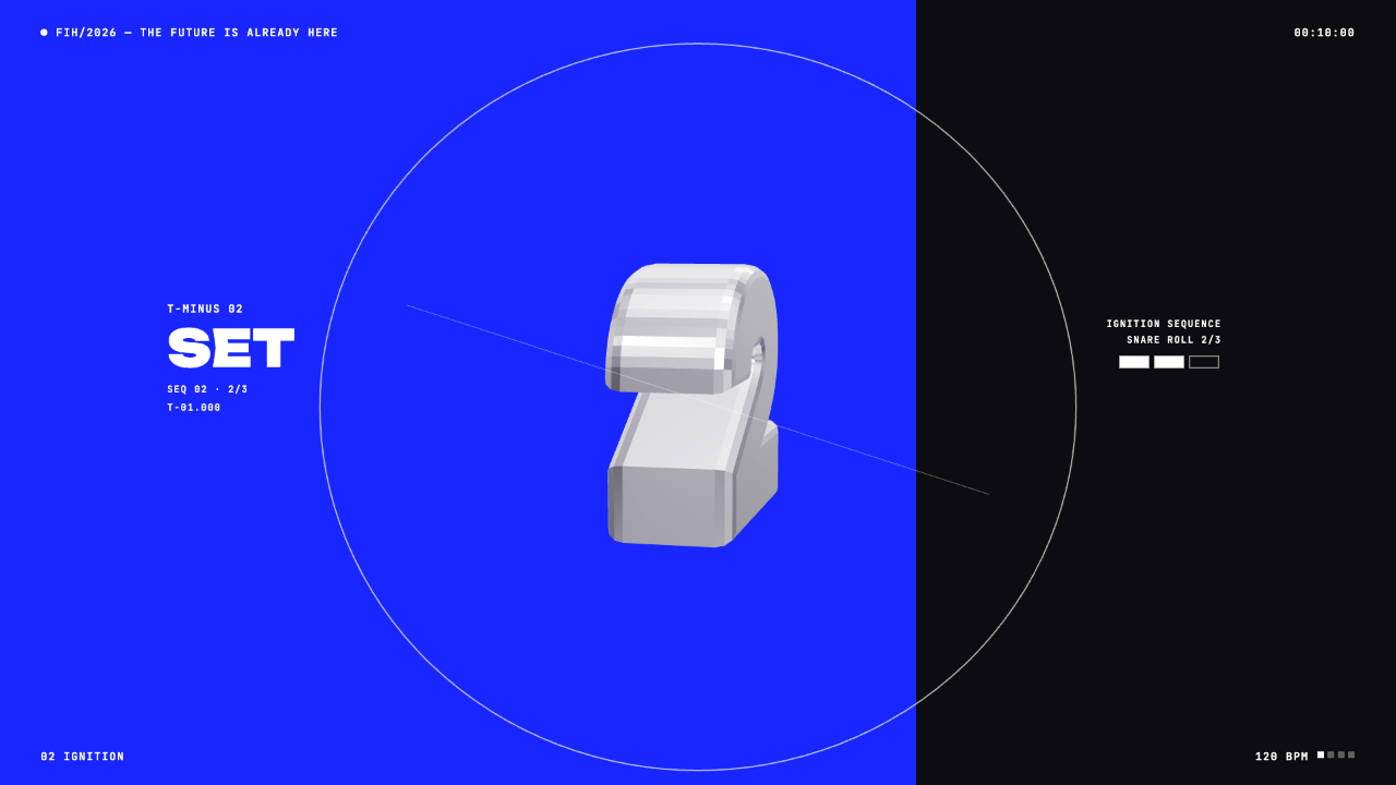 Countdown frame: SET with a chrome 3D numeral, a color split and a three-box sequence marker.